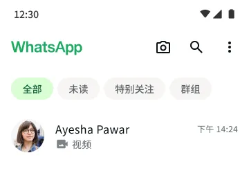 通过官方应用使用 WhatsApp 视频通话功能的示例